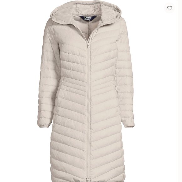 Lands End Wanderweight Packable Down Puffer Coat Long Light Gray 2X $239 - Picture 1 of 5